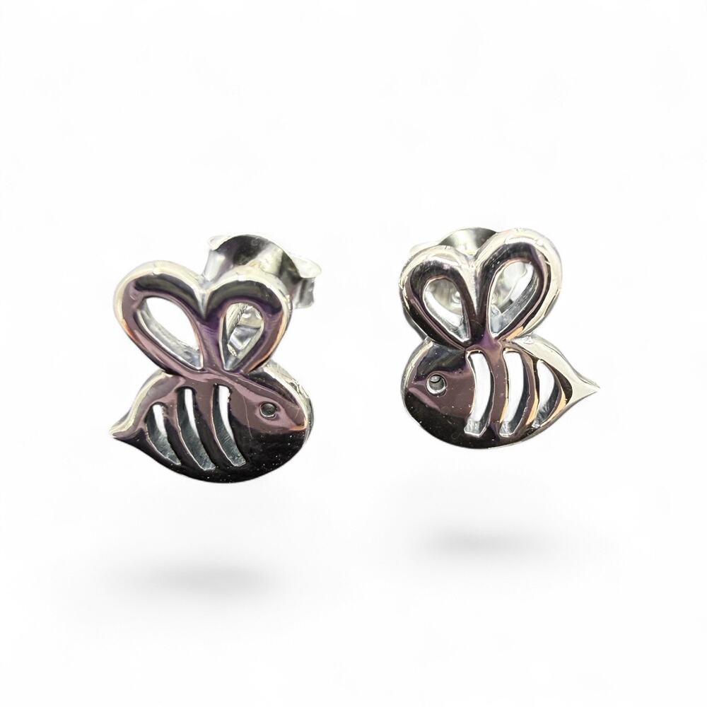 Little Bee Post Stud Earrings 925 Sterling Silver Friction Backs Bumble Honey